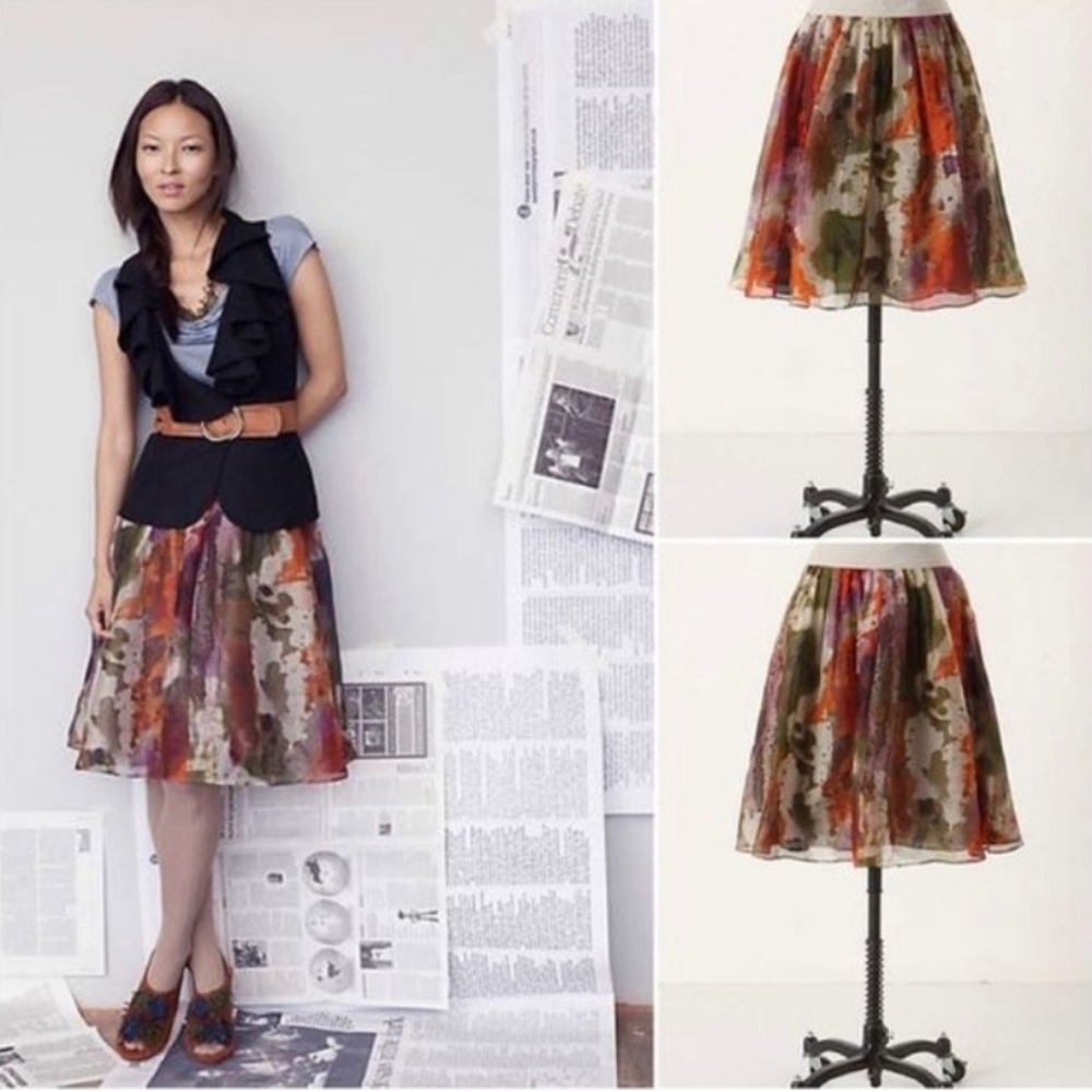 Edme & Esyllte Anthropology Watercolor Silk Skirt - Picture 4 of 4